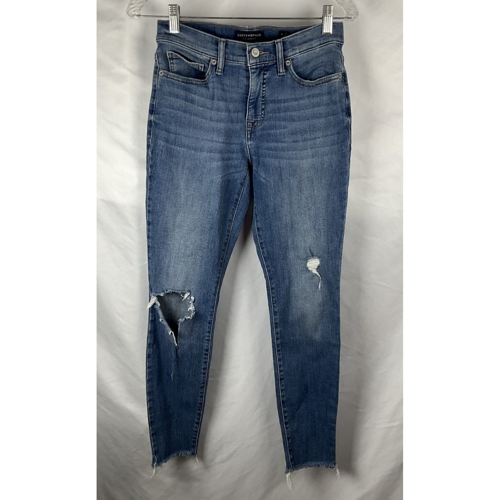 Lucky Brand Jeans Womans Sz 4/27 Mid Rise Super Skinnyโ Ava Stretch Distressed